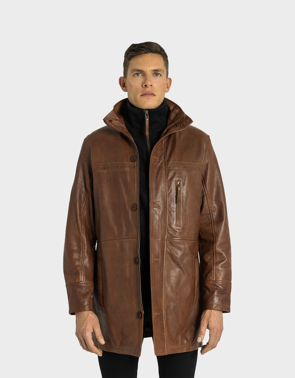 MARC MEN'S LONG LEATHER JACKET | BROWN